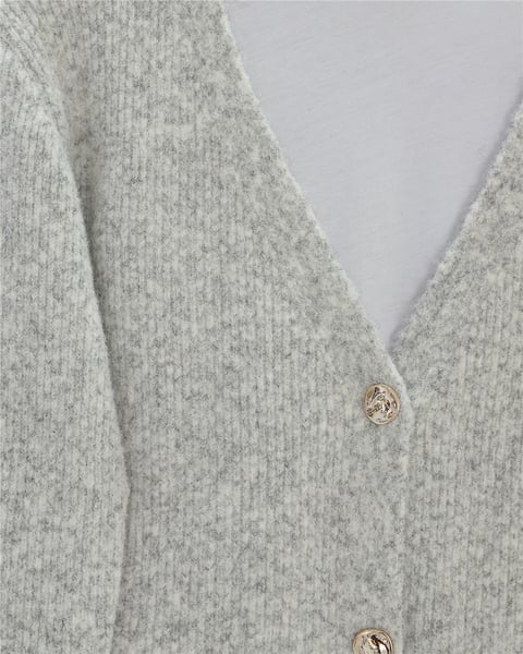 Önü Düğmeli Yumoş Triko Hırka -Açık Gri-Hırka-385-3748-R41