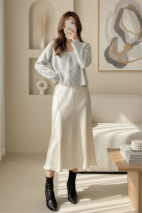 Önü Düğmeli Yumoş Triko Hırka -Açık Gri-Hırka-385-3748-R41