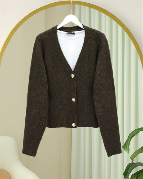 Önü Düğmeli Yumoş Triko Hırka -K. Kahve-Hırka-385-3748-R54