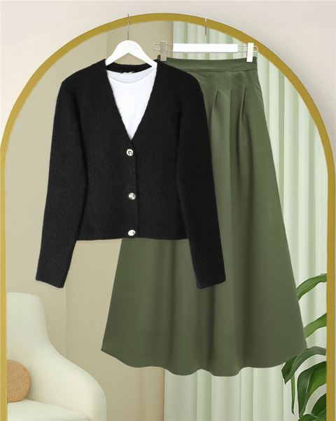Önü Düğmeli Yumoş Triko Hırka -Siyah-Hırka-385-3748-R01