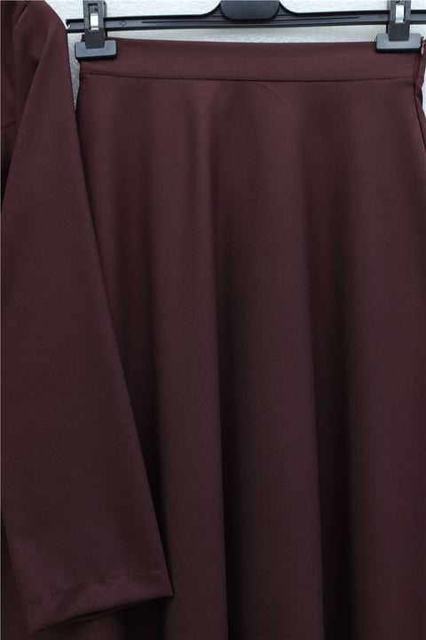 Önü Fermuarlı Cep Detaylı Beli Kemerli Etekli Diagonal Takım -Bordo-Takım-253-13170-R04