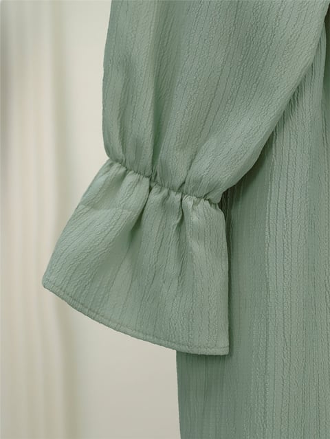 Önü Fırfırlı Bağlamalı Krinkıl Kimono -Mint-Kimono&Kaftan-349-7005-R24