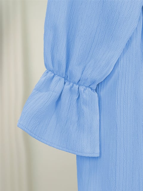 Önü Fırfırlı Bağlamalı Krinkıl Kimono   -Bebe Mavi-Kimono&Kaftan-349-7005-R32