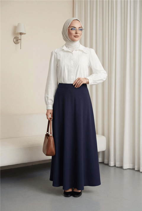 Önü Fistolu Plise Detaylı Poplin Gömlek Bluz -Beyaz-Gömlek-364-2492-R02