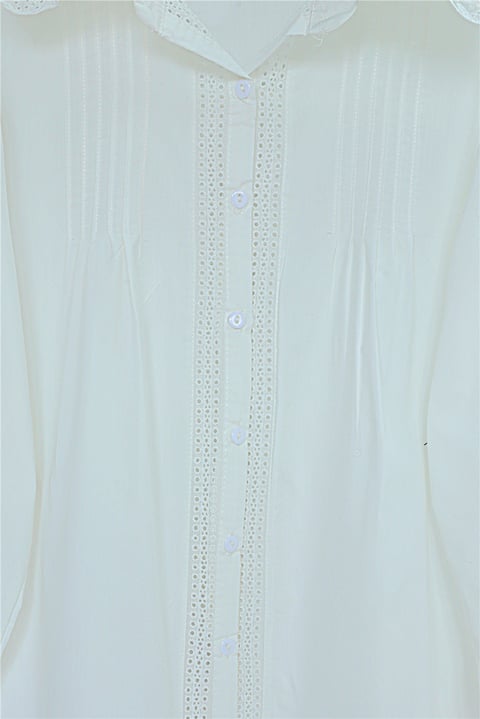 Önü Fistolu Plise Detaylı Poplin Gömlek Bluz -Beyaz-Gömlek-364-2492-R02