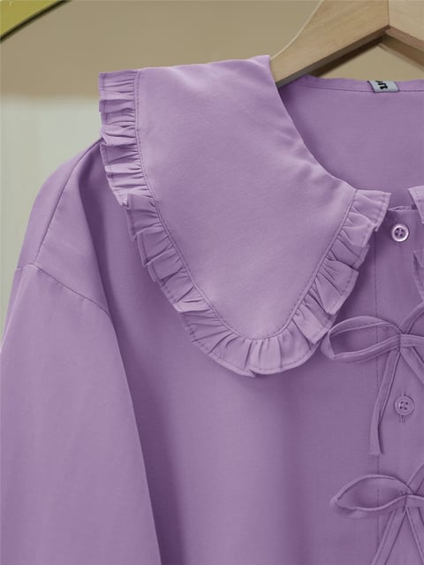 Önü Fiyonk Detaylı Bebe Yaka Poplin Gömlek -Lila-Gömlek-120-1596-R42