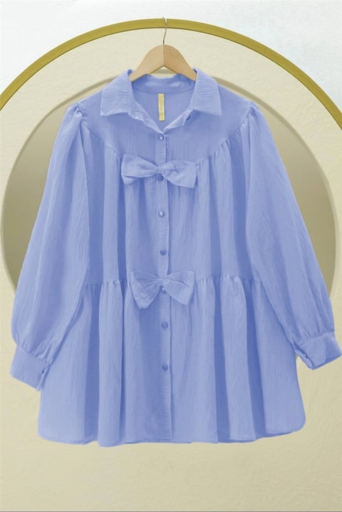 Önü Fiyonk Detaylı Parçalı Gömlek -Bebe Mavi-Gömlek-398-1026-R32