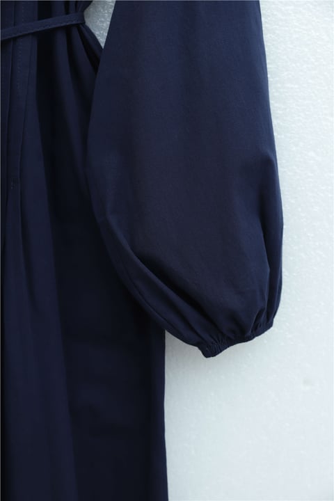 Önü Nervürlü Yarım Düğmeli Poplin Elbise -Laci-Elbise-111-61583-R03