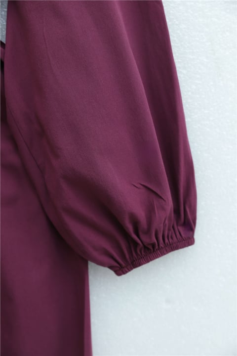 Önü Nervürlü Yarım Düğmeli Poplin Elbise -Mürdüm-Elbise-111-61583-R09