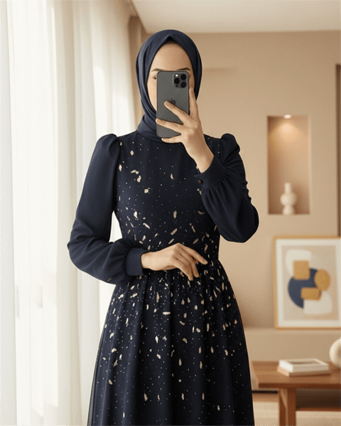 Önü Taş Detaylı Astarlı Tül Abiye -Laci-Abiye-316-4789-R03