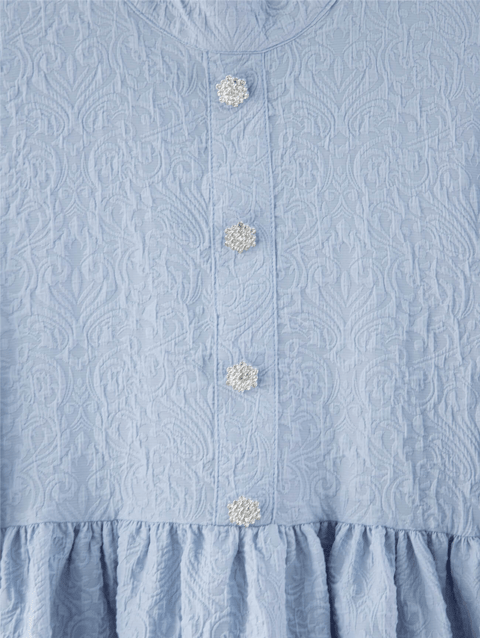 Önü Taşlı Düğme Detaylı Parçalı Arkası Fermuarlı Tunik -Bebe Mavi-Tunik-102-2101-R32