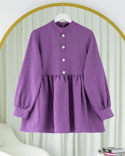 Önü Taşlı Düğme Detaylı Parçalı Arkası Fermuarlı Tunik -Mor-Tunik-102-2101-R34