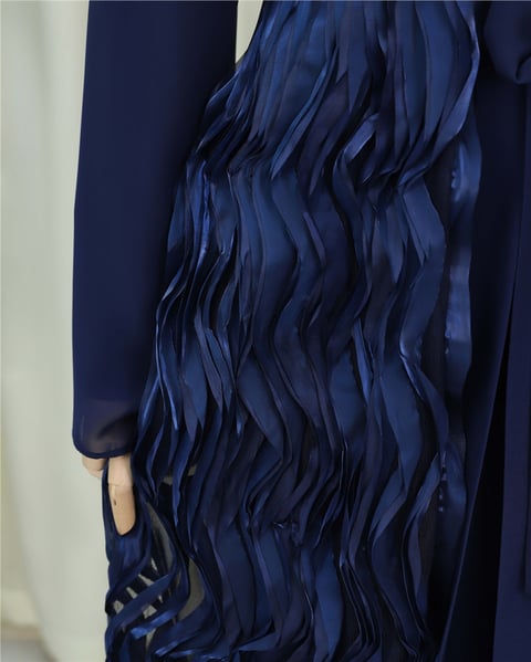 Önü Tül Detaylı Kemerli Eteği Katlı İkili Abaya Takım -Laci-Abaya-316-4816-R03