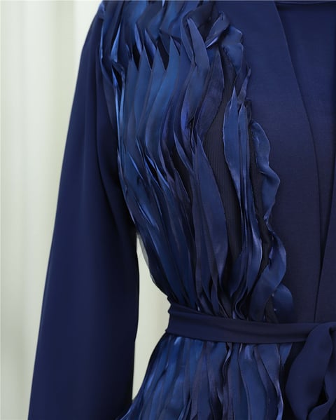 Önü Tül Detaylı Kemerli Eteği Katlı İkili Abaya Takım -Laci-Abaya-316-4816-R03