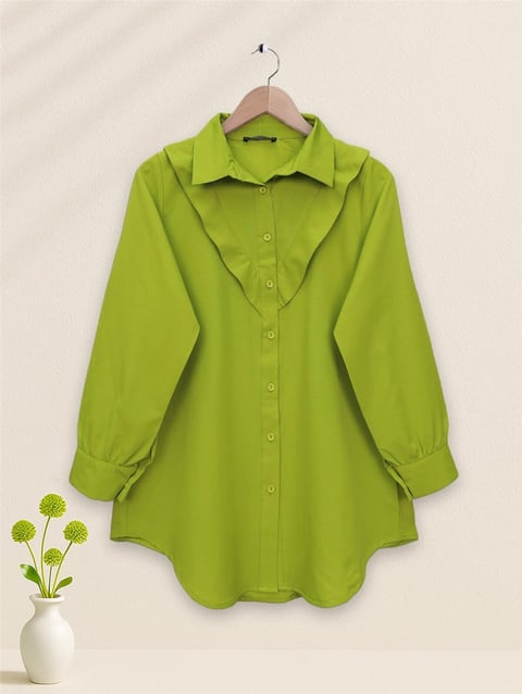 Önü V Desenli Gömlek -F.Yeşili-Gömlek-349-7023-R67