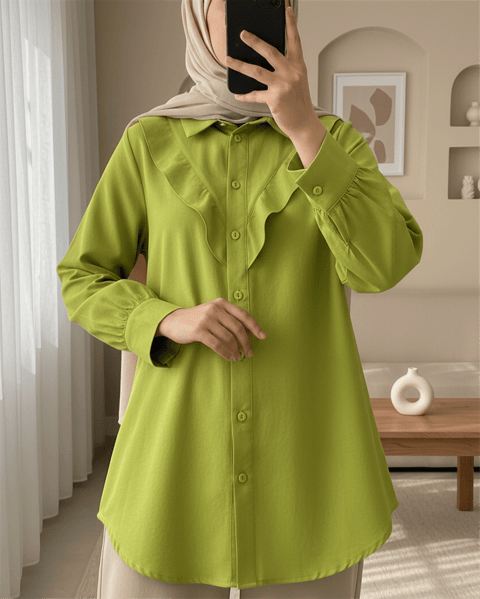 Önü V Desenli Gömlek -F.Yeşili-Gömlek-349-7023-R67