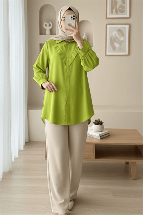 Önü V Desenli Gömlek -F.Yeşili-Gömlek-349-7023-R67