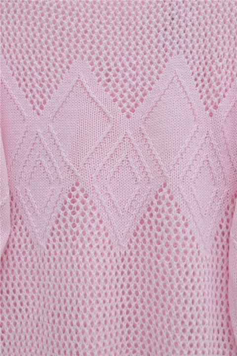 Önü Ve Kolları Desenli Ajurlu Triko Kazak -Pembe-Kazak-109-1200-R20