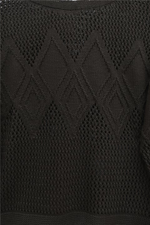 Önü Ve Kolları Desenli Ajurlu Triko Kazak -K. Kahve-Kazak-109-1200-R54