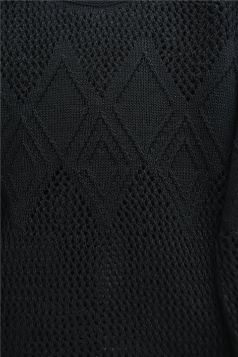 Önü Ve Kolları Desenli Ajurlu Triko Kazak -Siyah-Kazak-109-1200-R01