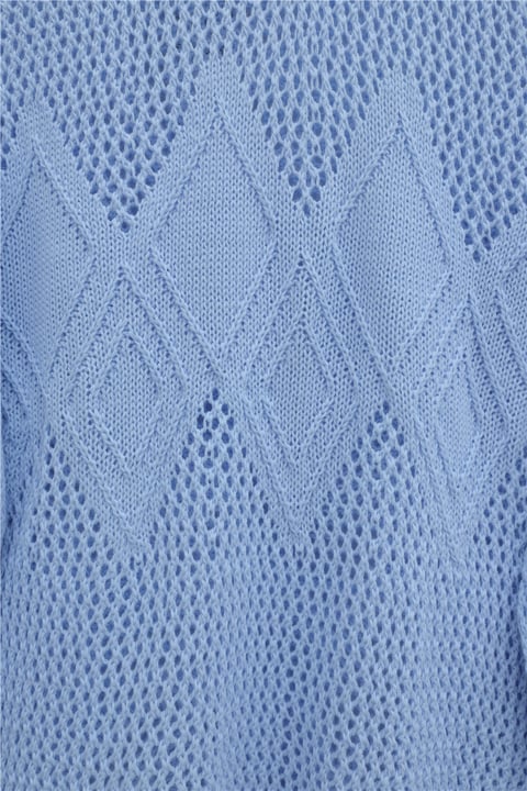 Önü Ve Kolları Desenli Ajurlu Triko Kazak -Bebe Mavi-Kazak-109-1200-R32