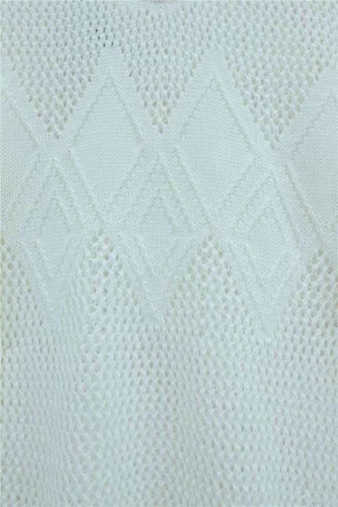 Önü Ve Kolları Desenli Ajurlu Triko Kazak -Beyaz-Kazak-109-1200-R02