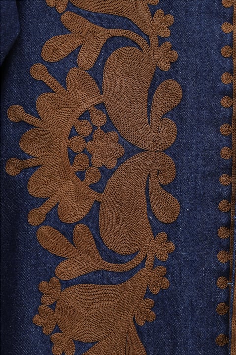 Önü Ve Kolları Nakış İşlemeli Kot Ceket -Laci-Ceket-364-5583-R03