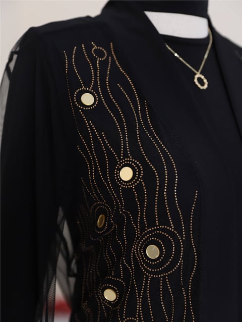 Önü Ve Manşeti Taşlı Abaya  -Bakır-Abaya-118-3248-R48