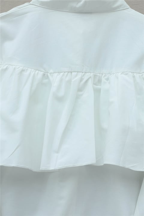 Önü Ve Omuzu Fırfır Detaylı Poplin Gömlek Bluz -Beyaz-Gömlek-432-25182-R02