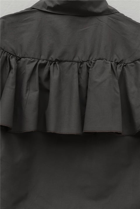 Önü Ve Omuzu Fırfır Detaylı Poplin Gömlek Bluz -K. Kahve-Gömlek-432-25182-R54