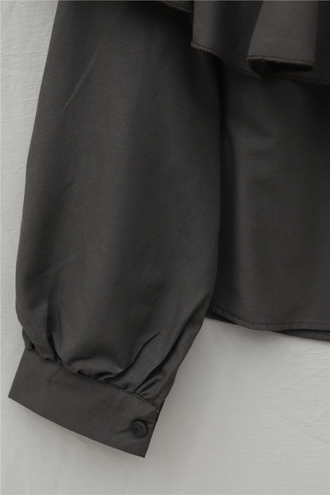 Önü Ve Omuzu Fırfır Detaylı Poplin Gömlek Bluz -K. Kahve-Gömlek-432-25182-R54