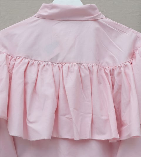 Önü Ve Omuzu Fırfır Detaylı Poplin Gömlek Bluz -Pembe-Gömlek-432-25182-R20