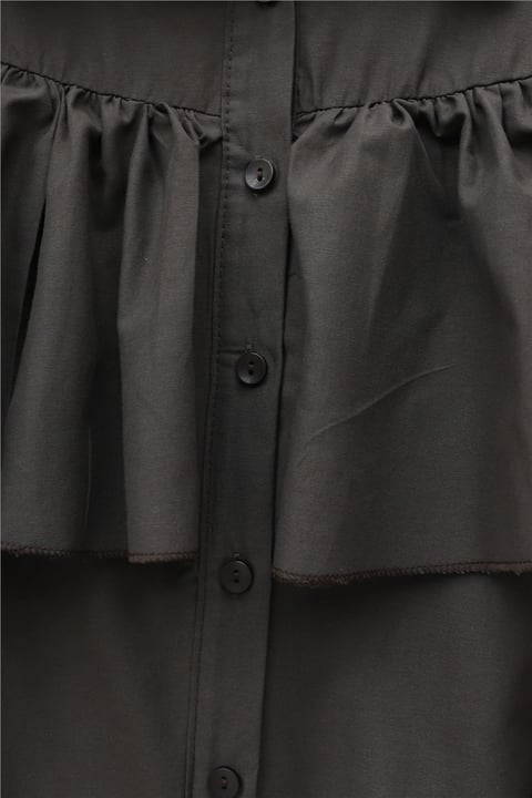 Önü Ve Omuzu Fırfır Detaylı Poplin Gömlek Bluz -K. Kahve-Gömlek-432-25182-R54
