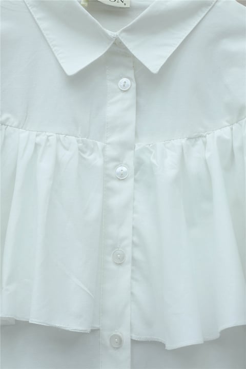 Önü Ve Omuzu Fırfır Detaylı Poplin Gömlek Bluz -Beyaz-Gömlek-432-25182-R02