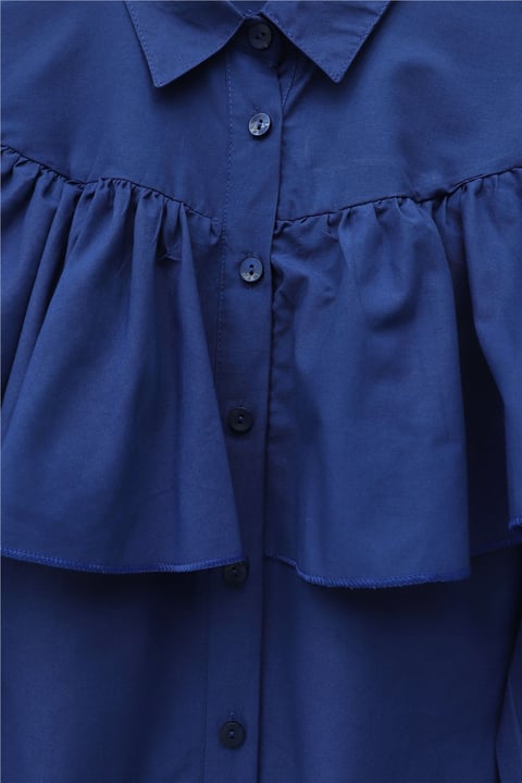 Önü Ve Omuzu Fırfır Detaylı Poplin Gömlek Bluz -Laci-Gömlek-432-25182-R03