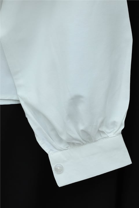 Önü Ve Omuzu Fırfır Detaylı Poplin Gömlek Bluz -Beyaz-Gömlek-432-25182-R02