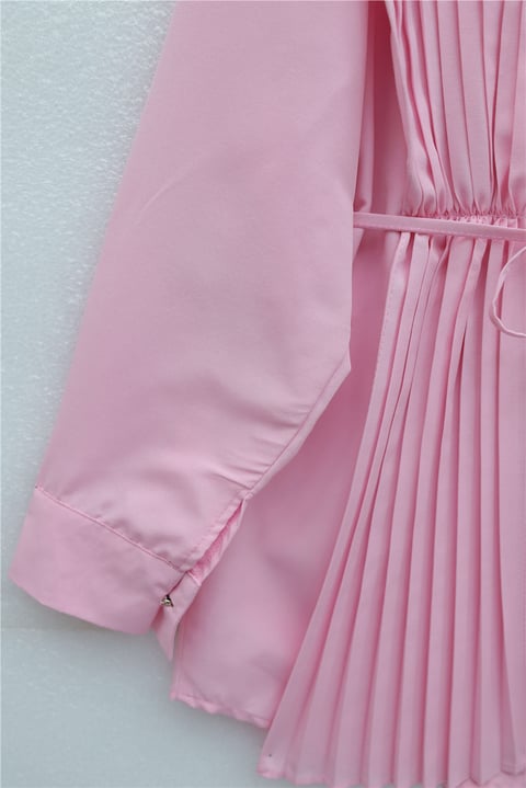 Önü ve Sırtı Pilise Detaylı Gizli Düğmeli Tasarım Gömlek   -Pembe-Tunik-431-261950-R20