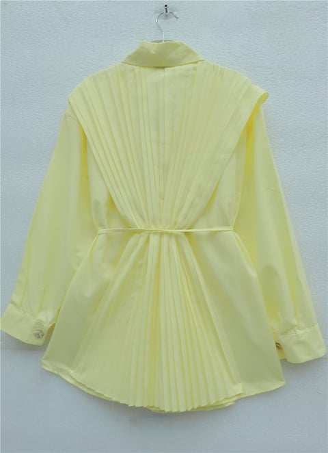 Önü ve Sırtı Pilise Detaylı Gizli Düğmeli Tasarım Gömlek  -Sarı-Tunik-431-261950-R22