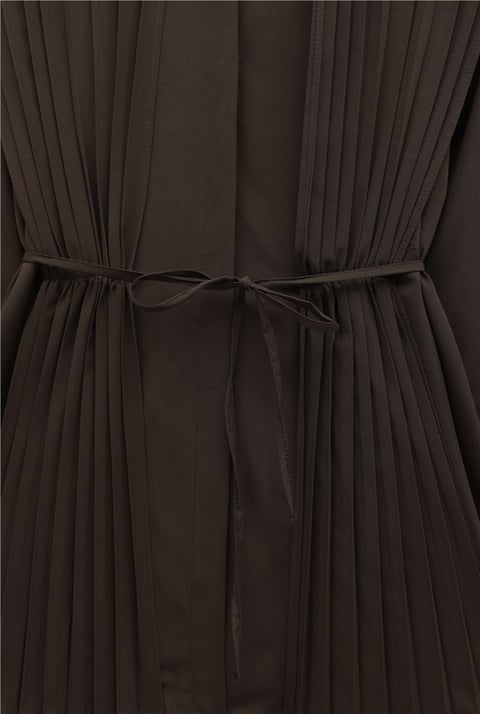 Önü ve Sırtı Pilise Detaylı Gizli Düğmeli Tasarım Gömlek  -Kahve-Tunik-431-261950-R15