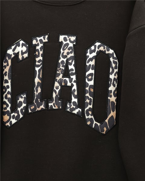 Önü Yazılı Leopar Deseni Detaylı Üç İplik Sweat Takım  -K. Kahve-Takım-349-5284-R54