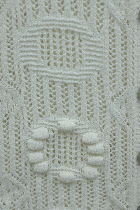 Oval Desen Ajurlu Düğmeli Triko Hırka -Ekru-Hırka-109-1206-R07