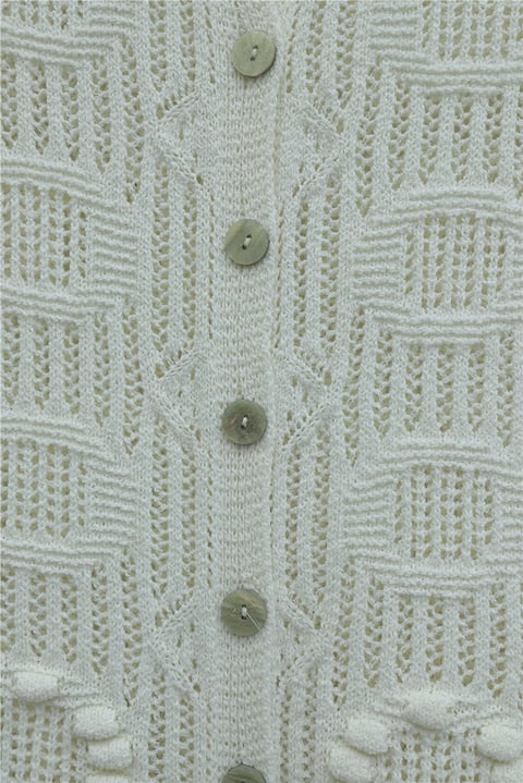 Oval Desen Ajurlu Düğmeli Triko Hırka -Ekru-Hırka-109-1206-R07