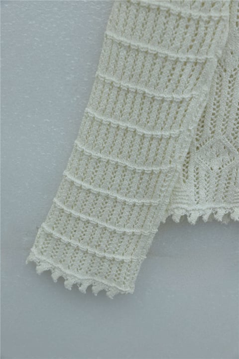 Oval Desen Ajurlu Düğmeli Triko Hırka -Ekru-Hırka-109-1206-R07