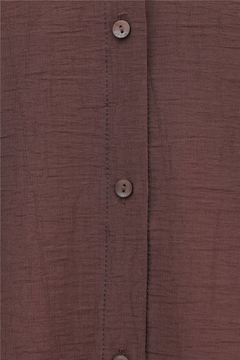 Oval Kesim Düğmeli Gömlek -Kahve-Gömlek-357-2133-R15