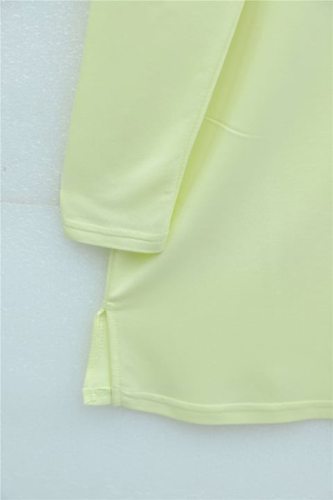 Papatya Nakışlı Yuvarlak Yaka Penye Tunik -Açık Sarı-Tunik-253-13148-R75
