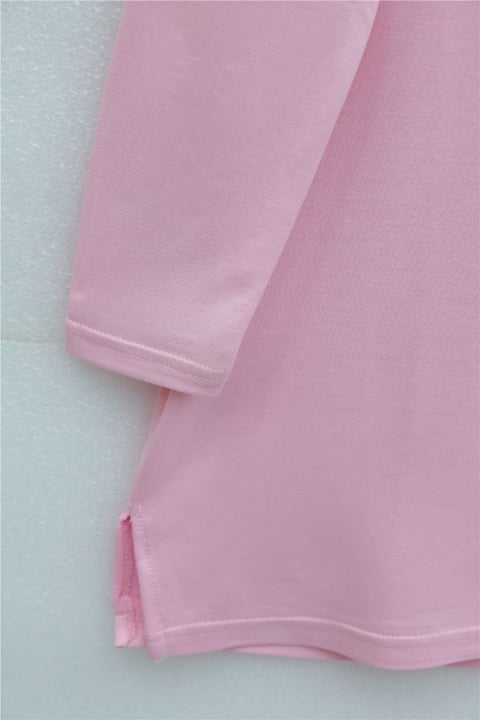 Papatya Nakışlı Yuvarlak Yaka Penye Tunik -Pembe-Tunik-253-13148-R20