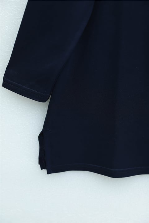 Papatya Nakışlı Yuvarlak Yaka Penye Tunik -Lacivert-Tunik-253-13148-R03