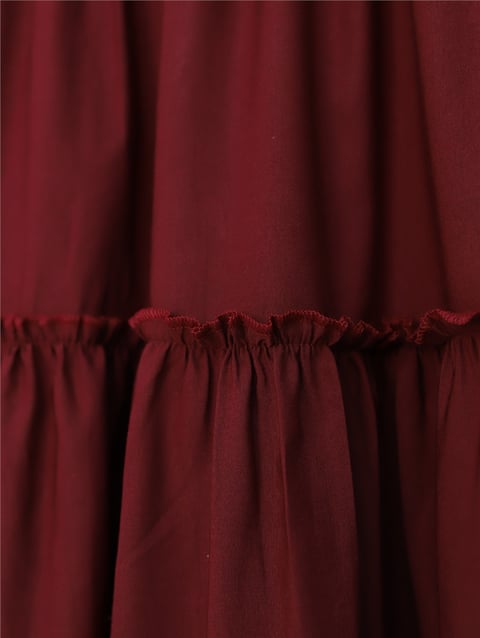 Parçalı Beli Lastikli Etek -Bordo-Etek-118-10046-R04