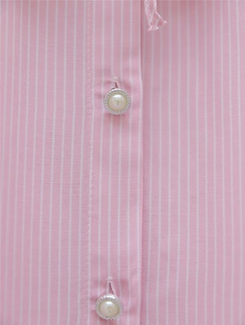 Pelerinli Çizgili Gömlek -Pembe-Gömlek-111-22003-R20