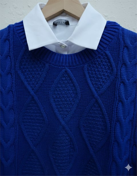 Kazak-Petek Desen Kışlık Salaş Triko Kazak          -Saks-109-0228-R10